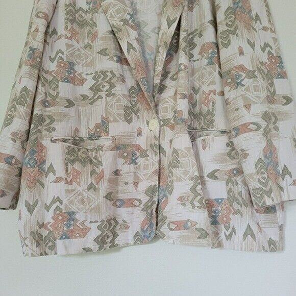 Vtg Aztec Southwestern Blazer Womens 20 XXL Lightweight Bohemian Pastel Earthy - Picture 4 of 11